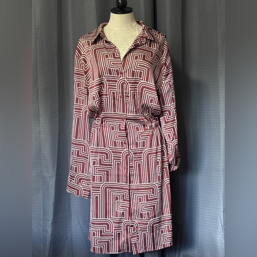 Gabrielle Union Geometric Patterned Dress in Brown and White